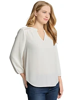 Jones New York Women's Split-Neck Picot-Trim Top