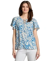 Jones New York Women's Flutter-Sleeve Tie-Neck Top