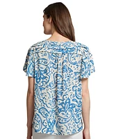 Jones New York Women's Flutter-Sleeve Tie-Neck Top