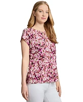 Jones New York Women's Printed Keyhole Extended-Shoulder Top