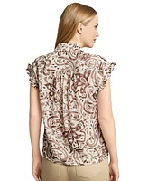 Jones New York Women's Floral Paisley-Print Ruffled Top