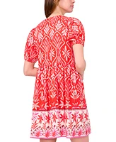 Msk Women's Printed Tie-Neck Short-Sleeve Dress