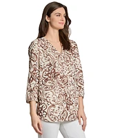 Jones New York Women's Floral Paisley-Print 3/4-Sleeve Top