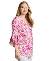Jones New York Women's Floral Paisley-Print Bell-Sleeve Top