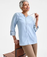 Style & Co Women's Cotton Denim Split-Neck Popover Top, Exclusively at Macy's