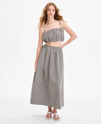 French Connection Womens Gingham Crop Top Gingham Ruched Waist Midi Skirt