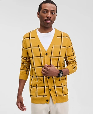 Club Room Men's Cotton Windowpane-Plaid Cardigan Sweater, Exclusively at Macy's