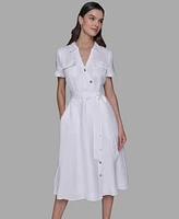 Karl Lagerfeld Paris Petite Novelty-Button Tie-Waist Midi Shirtdress