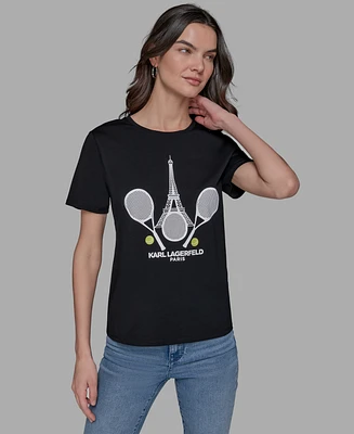 Karl Lagerfeld Paris Petite Tennis Racquet Crewneck Tee