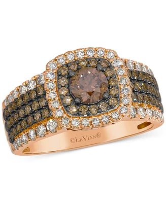 Le Vian Chocolate Diamond & Nude Diamond Multirow Halo Ring (1-1/3 ct. t.w.) in 14k Rose Gold