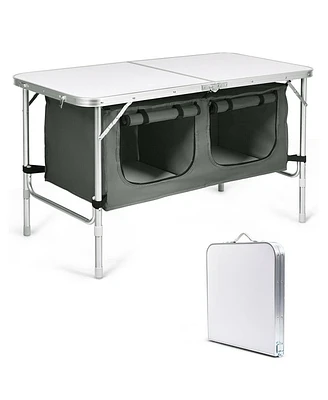 Gymax Folding Camping Table Aluminum Height Adjustable w/ Storage Organizer