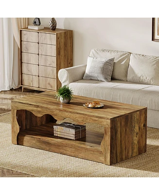 Tribesigns 47.24-Inch Farmhouse Coffee Tables, 2-Tier Wooden Rectangular Accent Center Low Cocktail Tea Table with Open Storage Shelf, Rectangle Coffe