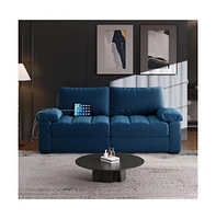 Yaheetech 2-Seater Velvet Couch with Pillow Top Arms, Blue