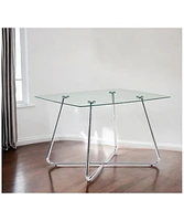 Sophisticated Glass and Metal Pedestal Dining Table – A Bold Statement Piece