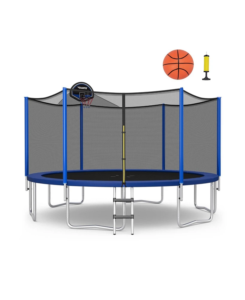 12 Feet Outdoor Recreational Trampoline with Enclosure Net
