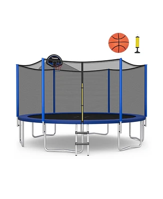 12 Feet Outdoor Recreational Trampoline with Enclosure Net