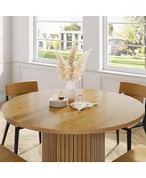 Tribesigns Round Dining Table, Wood Kitchen Table for Dining Room, 47 inch Dinner Table 4 People, Dining Room Table with Heavy Duty Pedestal Base, Nat