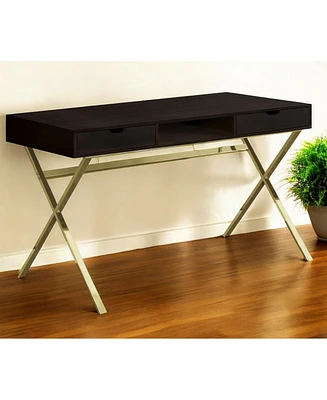 24" Dark Brown and Gold Computer Desk With Two Drawers