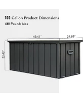 100 Gal. Large Dark Gray Steel Outdoor Deck Box with Wheels