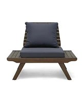Sedona Outdoor Acacia Wood Club Chairs with Dark Gray Removable Cushions, Wood Outdoor Patio Lounge Chairs