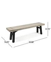 63 in. Sandblasted Light Gray Wood and Metal Outdoor Patio Bench