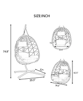 Egg Chair with Stand Indoor Outdoor Swing Chair Patio Wicker Hanging Egg Chair Hanging Basket Chair with Stand