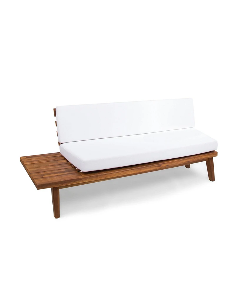 Reginald Sandblast Wood Outdoor Right Sided Sofa with White Cushion