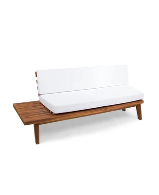 Reginald Sandblast Wood Outdoor Right Sided Sofa with White Cushion