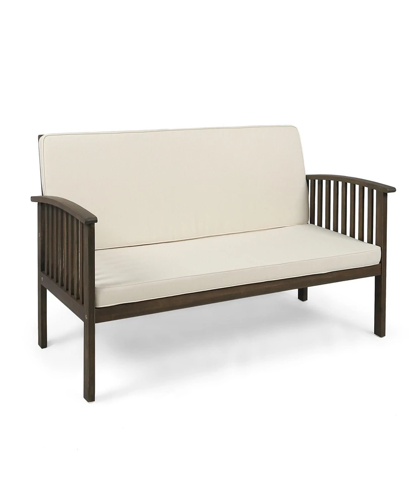 1-Piece Outdoor Acacia Wood Loveseat with Cream Cushions