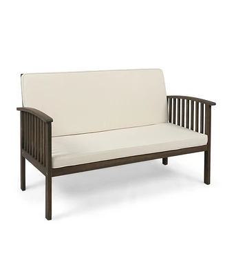 1-Piece Outdoor Acacia Wood Loveseat with Cream Cushions
