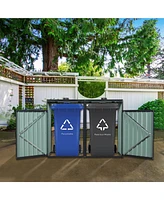 Garbage Bin Shed Stores 2 Trash Cans Metal Outdoor Bin Shed for Garbage Storage