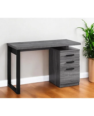 24" Grey and Black Computer Desk With Three Drawers