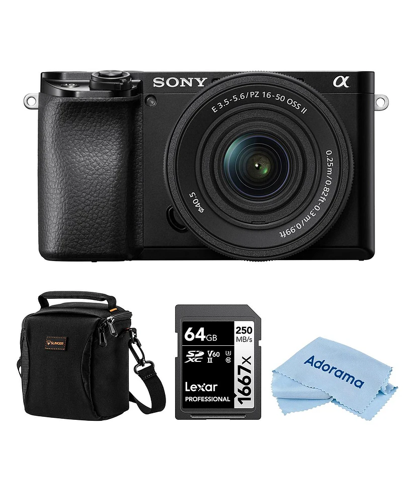 Sony Alpha a6100 Mirrorless Camera with 16-50mm f/3.5-5.6 Lens, Bundle with 64GB Sdxc Memory Card and Shoulder Bag