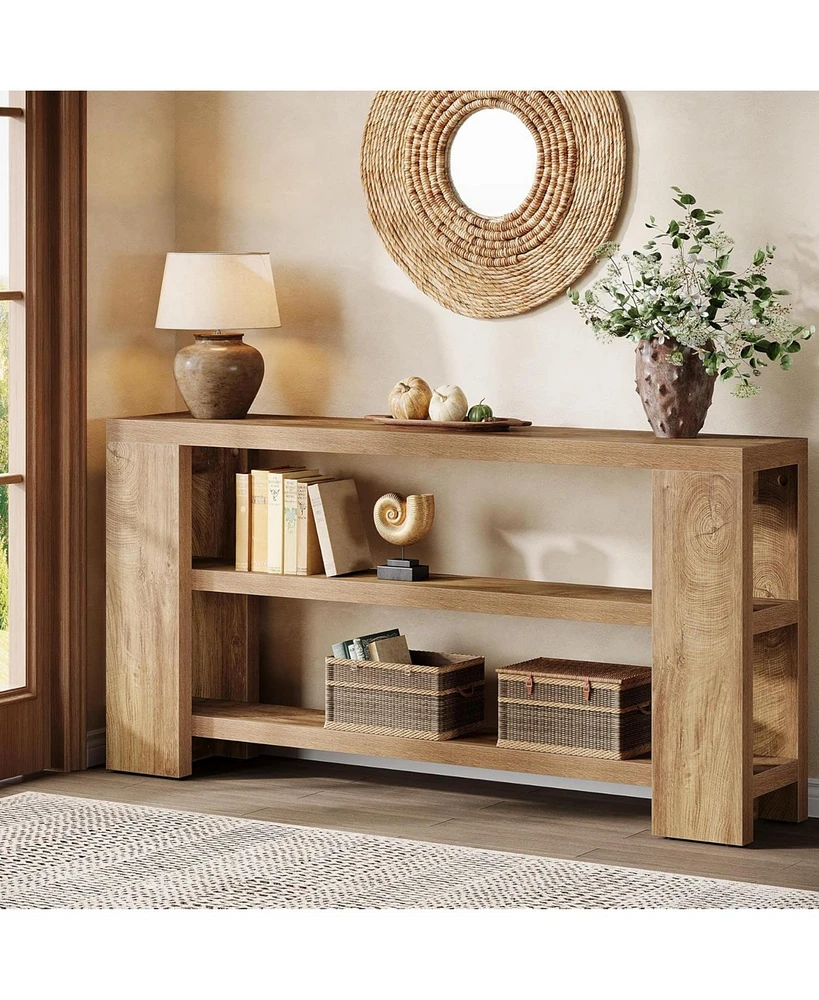 Tribesigns 70.9-Inch Extra Long Console Table with Storage, Narrow Wooden Sofa Table Behind The Couch, Farmhouse 3-Tier Entry Foyer Table for Entryway