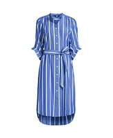 Lands' End Women's Poplin Oversized Puff Sleeve Midi Shirt Dress