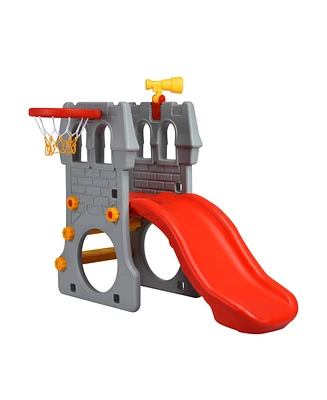5 in 1 Toddler Climber Slide Playset with Basketball Hoop and Telescope