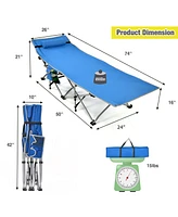 Folding Camping Cot with Side Storage Pocket Detachable Headrest