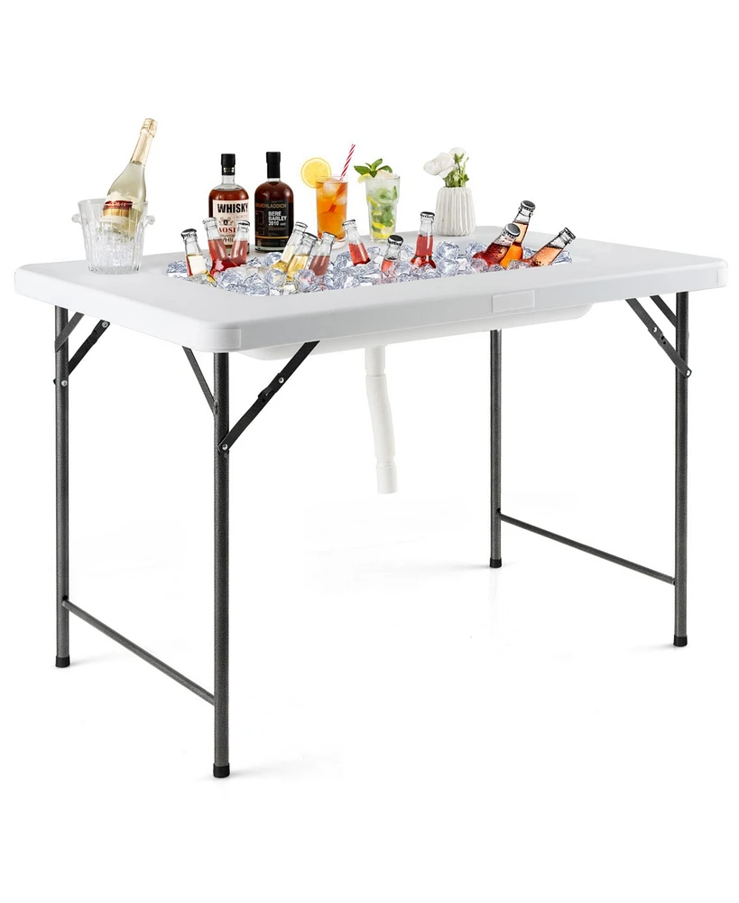 4 Feet Folding Ice Bin Table with Skirt for Camping Picnic Wedding