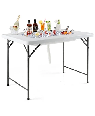 4 Feet Folding Ice Bin Table with Skirt for Camping Picnic Wedding