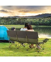 3 Person Folding Camping Chair with 2 Cup Holders Cotton Padding & Storage Bag