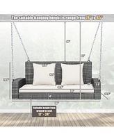 2-Person Patio Pe Wicker Hanging Porch Swing Bench Chair Cushion 800 Pounds