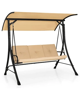 3-Seat Outdoor Porch Swing with Adjustable Canopy and Padded Cushions