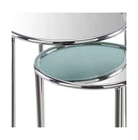 Glam Round End Table with Aluminum Frame and Mirrored Surface