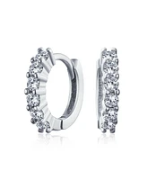 Bling Jewelry 5 Solitaire Cz Small Kpop Huggie Hoop Earrings Round Cubic Zirconia Rose Gold Plated .925 Sterling Silver