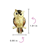 Bling Jewelry Lucky Large Fashion Golden Brown Enamel Owl Brooch Pin on Branch Gold Plated