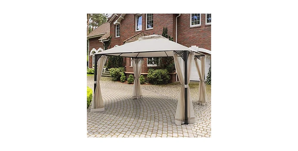 12 x 10 Feet Outdoor Double Top Patio Gazebo with Netting