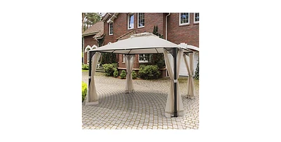 12 x 10 Feet Outdoor Double Top Patio Gazebo with Netting
