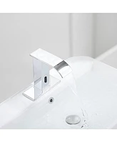 Battery Powered Touchless Single Hole Bathroom Faucet Sensor Deck Mount With Drain Kit In Brushed Nickel