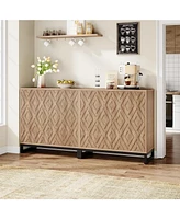 Tribesigns Sideboard Buffet Cabinet with Storage, 57.5" Farmhouse Coffee Bar 4 Doors & Shelves, Set of 2 Wood Credenza Table