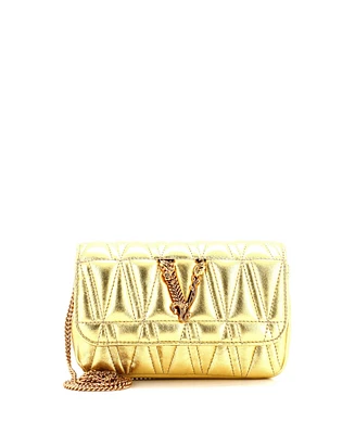 Pre-Owned Versace Mini Virtus Chain Flap Shoulder Bag Quilted Leather